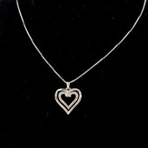 DIAMOND DOUBLE-HEART PENDANT~ STERLING SILVER NECKLACE